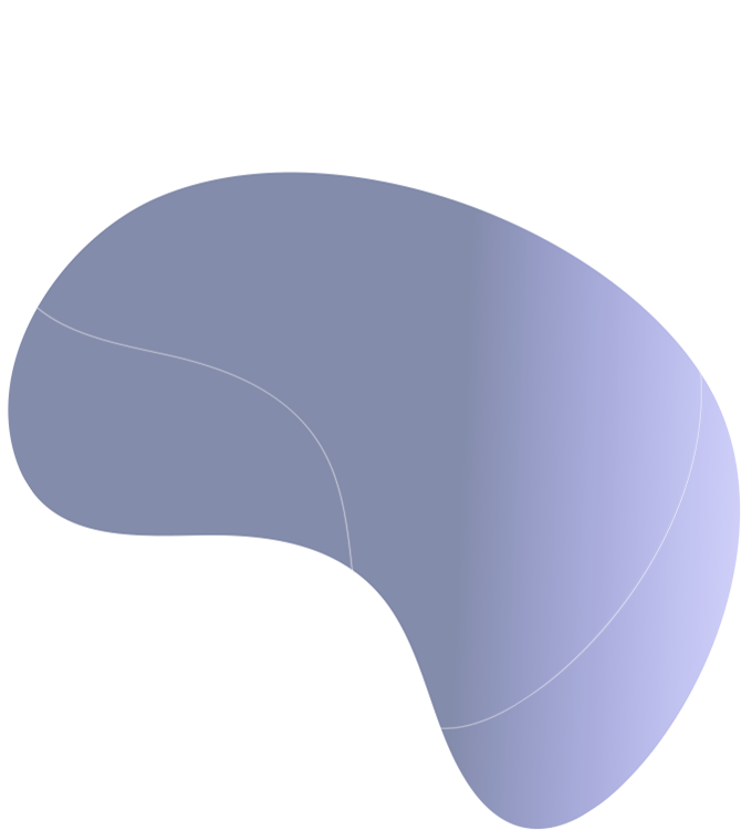 Forma astratta e irregolare di un blob in un gradiente di toni blu e viola chiaro, con sottili linee curve bianche che lo attraversano, su uno sfondo grigio chiaro - uno stile artistico spesso visto nei moderni progetti dello studio dentistico Firenze.